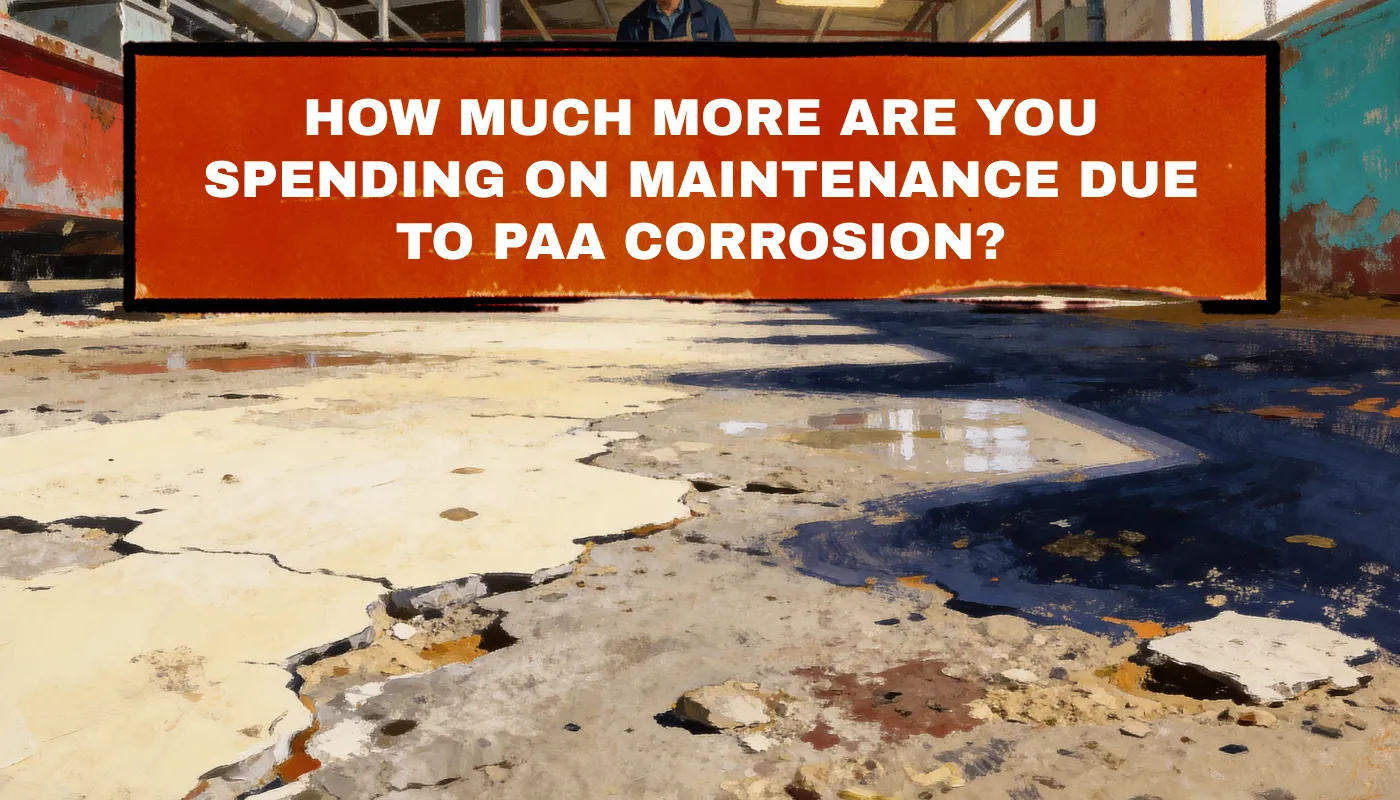 Cracked and corroded poultry plant floor concrete